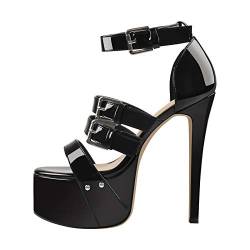 Only maker Plateau-Sandalen Riemchensandalen Offene Zehen Ankle Strap Heeled Sandals Glitzer Schwarz 46 EU von Only maker