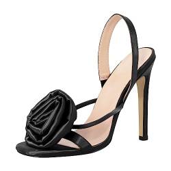 Only maker Slingback Sandaletten Damen Stiletto Sandalen mit Blumen Elegante High Heels Sommerschuhe Schwarz 37 EU von Only maker