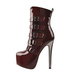 Only maker Women's Platform Ankle Bools with Metal high Thigh Heels Stilettos Wine Red EU 37 von Only maker