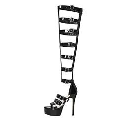 Only maker Women's Platform Sandals High Heels Stilettos Gladiator Schnallen Zipper Sexy Gothic Summer Shoes Black EU 39 von Only maker