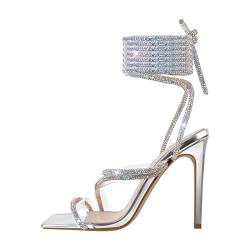 Only maker Women's Sandals with Sparkling Ankle Straps Sexy Boho Style Strapy Sandals High Heels Summer Shoes Silver EU 36 von Only maker