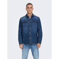 ONLY & SONS Langarmhemd Jeans Hemd Denim Langarm Shirt Freizeit Shacket ONSCAMON 5029 in Blau von Only & Sons
