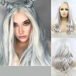 Drag Queen Wigs Heat Resistant Natural Hairline Side Part Synthetic Lace Front Wigs Light Color Cool Silver Gray Cosplay Wigs 26" von Onlygirl
