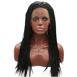 Flecht-Perücke mit auf Spitzen geknüpfte Strähnen vorne, afrikanische Zöpfe, Synthetik, natürliches 1B Schwarz, 50,8 cm, Box Braids, für Dragqueens von Onlygirl