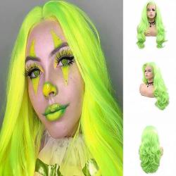 Hitzebeständige natürliche Haaransatz-Frisur für Damen, Cosplay, helle Farbe, fluoreszierendes Grün, Kunsthaar, Lace-Front-Perücke für Drag Queen, langes Haar, gewellt, handgefertigte Perücken von Onlygirl