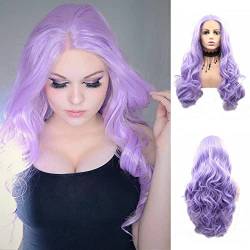 Lavendelperücke, gewellt, synthetisch, Lace-Front-Perücke für Damen, Drag Queen, pastellviolett, lang, Cosplay, Party-Haar von Onlygirl