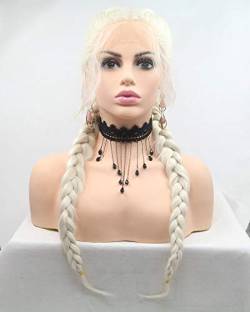 Natürlicher Haaransatz, weißblond, doppelt geflochtene Perücken mit Babyhaar, pastellblond, synthetische Lace-Front-Perücken für Frauen, Party, Cosplay, Urlaub (613#) von Onlygirl