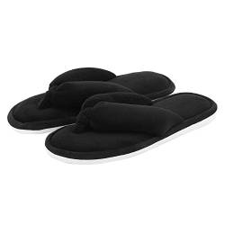 Damen Hausschuhe, Korallen-Fleece-Zehensteg, Flip-Flops, Hausschuhe für Damen, Schwarz , 36/37 EU von Onmygogo