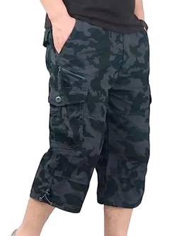 Onsoyours 3/4 Hose Herren Cargo Shorts Männer Bermuda Shorts Multi Taschen Sommer Kurze Hose Arbeitshose Gummibund Lässig Shorts A Camouflage 3XL von Onsoyours