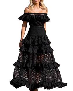 Onsoyours Abendkleid Damen Hochzeitskleid Einfarbig Kleider Ärmellos V-Ausschnitt Brautjungfernkleider Spitze Sexy Schlitz Maxikleider Cocktailkleid Freizeit Langes Kleid C Schwarz XXL von Onsoyours