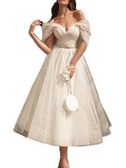 Onsoyours Abendkleid Damen Hochzeitskleid Elegante V-Ausschnitt Ärmellos Lang Ballkleid Partykleid Schulterfrei Bodenlang Cocktailkleid Maxikleid Festliches Kleid C Weiß M von Onsoyours