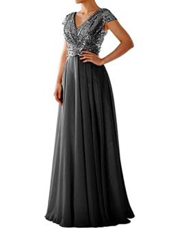 Onsoyours Abendkleid Lang V-Ausschnitt Partykleid Sommerkleid Chiffon Swing Ballkleider Loose Elegant Abendkleid Sexy Midikleid Damen Brautjungfer Abendkleid N Schwarz 46 von Onsoyours