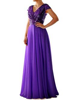 Onsoyours Abendkleid Lang V-Ausschnitt Partykleid Sommerkleid Chiffon Swing Ballkleider Loose Elegant Abendkleid Sexy Midikleid Damen Brautjungfer Abendkleid N Violett 38 von Onsoyours