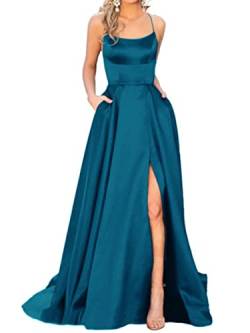 Onsoyours Abendkleider Damen Elegant V-Ausschnitt A-Linie Spitzenkleid Chiffon Lang Cocktailkleider Abschlussballkleid Partykleid Maxikleider Hochzeitskleid B Blau 1 XL von Onsoyours