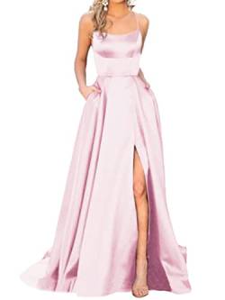 Onsoyours Abendkleider Damen Elegant V-Ausschnitt A-Linie Spitzenkleid Chiffon Lang Cocktailkleider Abschlussballkleid Partykleid Maxikleider Hochzeitskleid B Hellrosa XL von Onsoyours