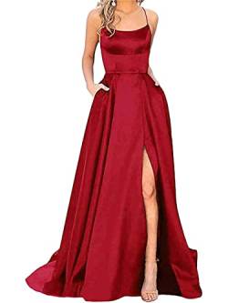 Onsoyours Abendkleider Damen Elegant V-Ausschnitt A-Linie Spitzenkleid Chiffon Lang Cocktailkleider Abschlussballkleid Partykleid Maxikleider Hochzeitskleid B Weinrot L von Onsoyours