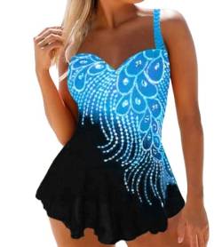 Onsoyours Badekleider Damen Einteilig Retro Ruched Figurformend Badeanzug Schwimmanzug Neckholder Bauchweg Schwimmrock Swimsuit Badeanzüge Hellblau L von Onsoyours