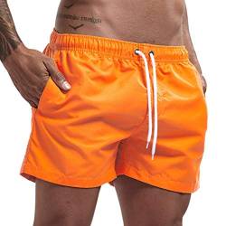 Onsoyours Badeshorts für Männer Jungen Badehose für Herren Sommer Badeshorts Strand Surf Board Shorts Schwimmhose Schnelltrocknend Sporthose mit Tunnelzug Orange XL von Onsoyours