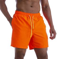 Onsoyours Badeshorts für Männer Jungen Badehose für Herren Sommer Badeshorts Strand Surf Board Shorts Schwimmhose Schnelltrocknend Sporthose mit Tunnelzug Z3 Orange XL von Onsoyours