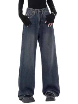 Onsoyours Baggy Jeans Damen Jeans Hose mit Hoher Taille Y2K Style Harajuku E-Girl Streetwear Hose Casual Baggy Vintage Denim Hose Freizeit Loose Gerade Hosen Baggy Boyfriend Jeans A11 Dunkelblau M von Onsoyours