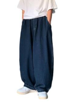 Onsoyours Baggy Jeans für Herren Y2K Boyfriend Jeans Mode High Taille Casual Loose Denim Cargo Hosen mit Taschen Hip Hop Jeans Straight Leg Gewaschen Jeanshose A Dunkelblau S von Onsoyours