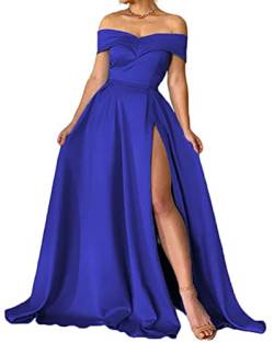 Onsoyours Ballkleider Cocktailkleid Partykleid Satin A Linie Ärmellos Schulterfrei Rückenfrei Sweetheart-Ausschnitt Kleid Lange Abendkleider Mit Taschen Freizeitkleid Maxikleid B Königsblau XL von Onsoyours