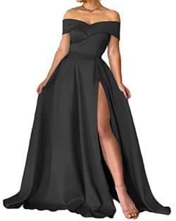 Onsoyours Ballkleider Cocktailkleid Partykleid Satin A Linie Ärmellos Schulterfrei Rückenfrei Sweetheart-Ausschnitt Kleid Lange Abendkleider Mit Taschen Freizeitkleid Maxikleid B Schwarz 3XL von Onsoyours