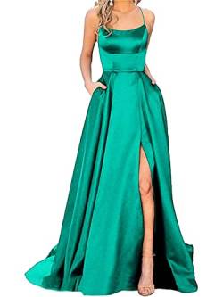 Onsoyours Ballkleider Damen Off Shoulder Kleider Lang Elegant Hochzeit A-Linie Criss-Cross Satin Spaghetti Party Prom Dress Abendkleider Schlitz Cocktailkleid Brautkleid Festkleider B Grün M von Onsoyours