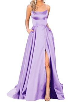 Onsoyours Ballkleider Damen Off Shoulder Kleider Lang Elegant Hochzeit A-Linie Criss-Cross Satin Spaghetti Party Prom Dress Abendkleider Schlitz Cocktailkleid Brautkleid Festkleider B Helles Lila M von Onsoyours