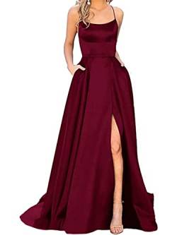 Onsoyours Ballkleider Damen Sexy Maxikleid Elgant V-Ausschnitt Rückenfrei Neckholder Plisse Abendkleider Ärmellos Schulterfrei Cocktailkleid Abschluss Bandage Rücken Kreuz Brautjunfer B Dunkelrot 3XL von Onsoyours