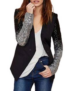 Onsoyours Blazer Damen Glänzend Pailletten Jacke Cardigan Langarm Pullover Vintage Classic Unikat Tops Oberteile Eleganter Glitzer Party Punk Outfits Clubwear A Schwarz 42 von Onsoyours