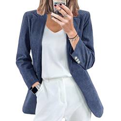 Onsoyours Cordjacke Damen Vintage Blazer Revers Arbeit Büro Anzug Lässig Business Langarm Anzugjacke mit Revers Cordmantel A Grau XL von Onsoyours