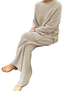 Onsoyours Damen 2 Stück Strickanzug aus Langarm Strickpullover Und Lange Jogginghose Zweiteilige Beiläufig Sportanzug Freizeitanzug Outfit Loungewear Set von Onsoyours