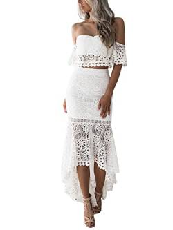 Onsoyours Damen 2 Teiler Kleid Sommerkleid Langärmliger Bodycon Schlitz mit Stehkragen Lässiger Zweiteiliger Rock Outfit D Weiß L von Onsoyours