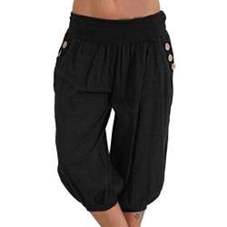 Onsoyours Damen 3/4 Länge Haremshose Blumenmuster Pumphose Damen Hosen Blumenmuster Pumphose Yogahose Aladinhose Baggy Harem Stil Weite Bein Sommerhose A Schwarz L von Onsoyours