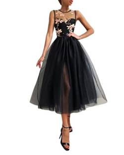 Onsoyours Damen A Linie Kleid Midi Kleid Ärmellos Volltonfarbe Gitter Herbst Frühling Spaghetti-Träger Party Romantisch Sexy Schwarz 02 M von Onsoyours