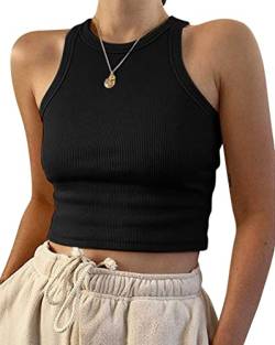 Onsoyours Damen Ärmellos Racerback Rundhals Tank Top Casual Crop Tops Sommer A Schwarz S von Onsoyours