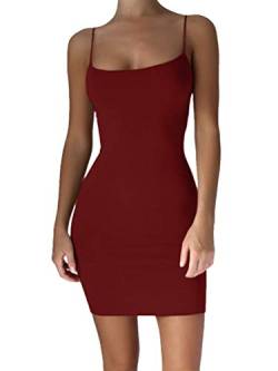 Onsoyours Damen Ärmellose Kleid Abend Party Club Kurzes Minikleid Damen Casual Einfarbig Dünnes Ärmelloses Kleid Wein Rot 34 von Onsoyours