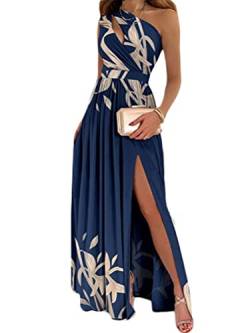 Onsoyours Damen Abendkleid mit Schlitz Eine Schulter Schlitz Ballkleider Sexy Partykleid Einfarbig Elegant Cocktailkleider Ballkleid Partykleid Maxikleid A Marine02 XXL von Onsoyours