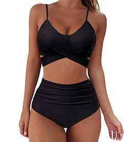 Onsoyours Damen Badeanzug Schnürhalfter Bikini Set Zweiteiliger Bikini Oberteil High Waist Wickel Bikinihose Tiefer V Ausschnitt Sportlich Zweiteiliger Strandbikini A Schwarz L von Onsoyours