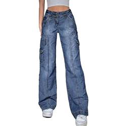Onsoyours Damen Baggy Jeans Y2K Jeanshose mit Hoher Taille Baggy Denim Hosen Freizeithose Boyfriend Jeans A Blau XL von Onsoyours