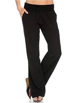 Onsoyours Damen Baumwolle Leinenhose Bequem Einfarbig Loose Fit Freizeithose Leicht High Waist mit Gummizug Strandhose Beiläufig Weich Haremshose Schwarz M von Onsoyours