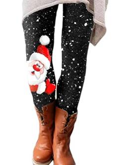 Onsoyours Damen Bedruckte Leggings Weihnachten Gedruckte Elastische Thermo Leggings Weihnachtshose Herbst Winter mit Weihnachtlichem Rentier A1 XXL von Onsoyours