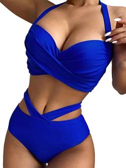 Onsoyours Damen Bikini Set Push Up Marmordruck Badeanzug Neckholder Bikini Set 2 Zweiteiliger Badeanzug A1 Blau L von Onsoyours