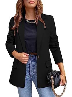 Onsoyours Damen Blazer Casual Open Front Cardigan Langarm Elegant Blazer Sakko Einfarbig Slim Fit Revers Geschäft Büro Jacke Kurz Mantel Anzüge Bolero mit Tasche A Schwarz XL von Onsoyours