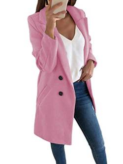 Onsoyours Damen Blazer Winter Mantel Elegant Warm Wintermantel Steppmantel Knopf Klassische Vintage Zweireihig Revers Schlack Slim Fit Trenchcoat mit Taschen (42, Rosa) von Onsoyours