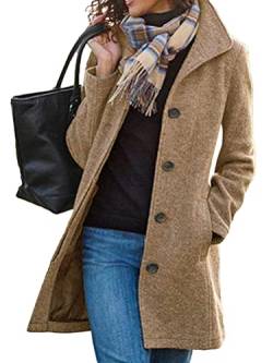 Onsoyours Damen Blazer Winter Mantel Steppmantel Knopf Klassische Vintage Elegant Warm Wintermantel Zweireihig Revers Schlack Slim Fit Trenchcoat mit Taschen C Khaki L von Onsoyours