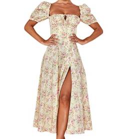 Onsoyours Damen Blumen Sommerkleid Kurzarm Blumen Lose Kleid High Waist Midi Hemdkleid Strandkleider E Gelb XL von Onsoyours