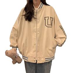 Onsoyours Damen Bomberjacke College Oversized Patchwork Bedruckte Jacke 90S Vintage Racing Jacke Sweat Jacket Baseball Mantel C Aprikose M von Onsoyours
