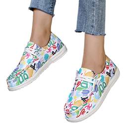 Onsoyours Damen Canvas Schuhe Sneakers Low Cut Flache Schuhe Schnürschuhe Weiche Wanderschuhe Loafer Slip On Patchwork Ethnischer Retro Stil Segeltuchschuhe A Ausgefallene Farben 41 EU von Onsoyours